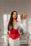 Red open bra corset with steel boned