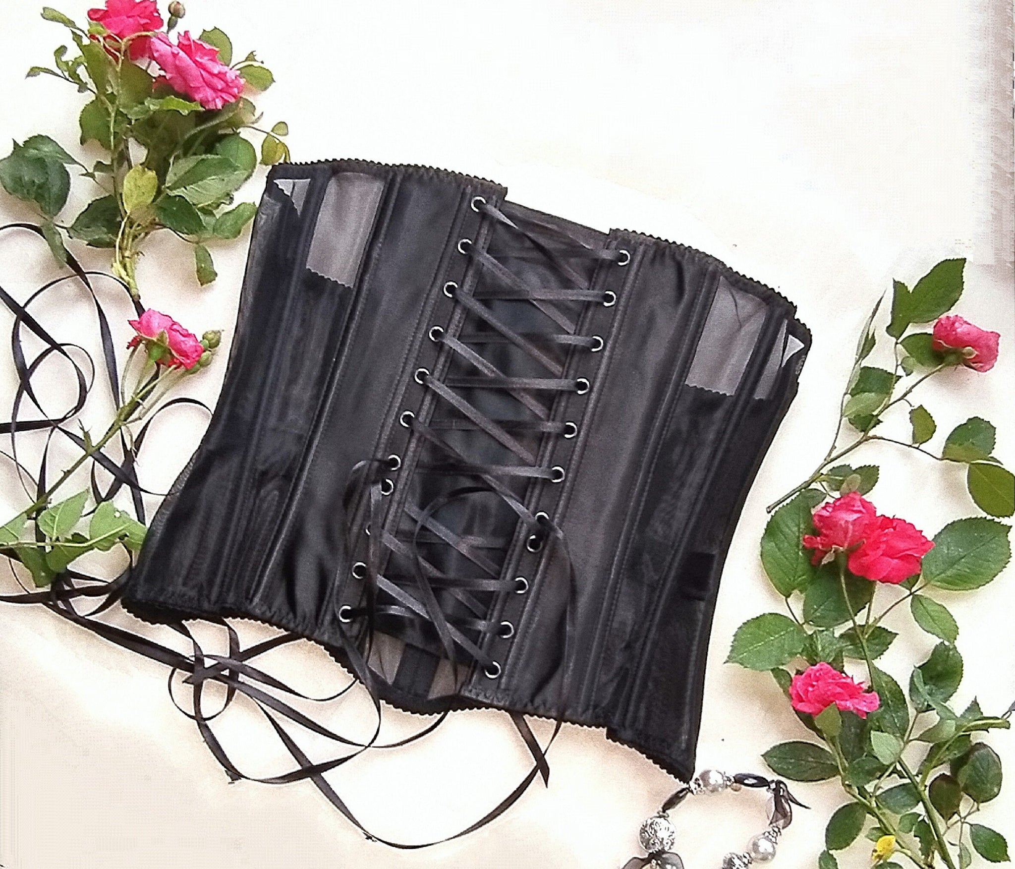 Black underbust waist trainer mesh corset – corsetpv
